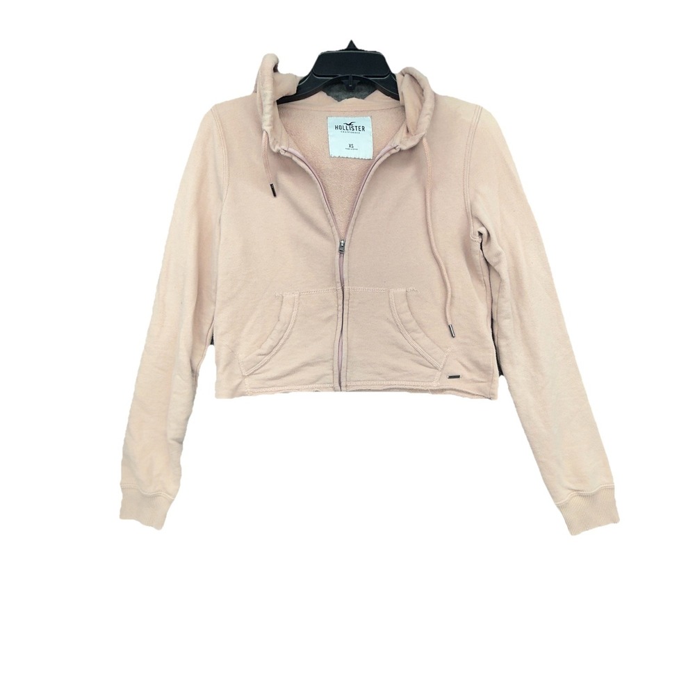 Hollister Hoodie Womens XS Pink Zip Up Cropped Sweatshirt‎